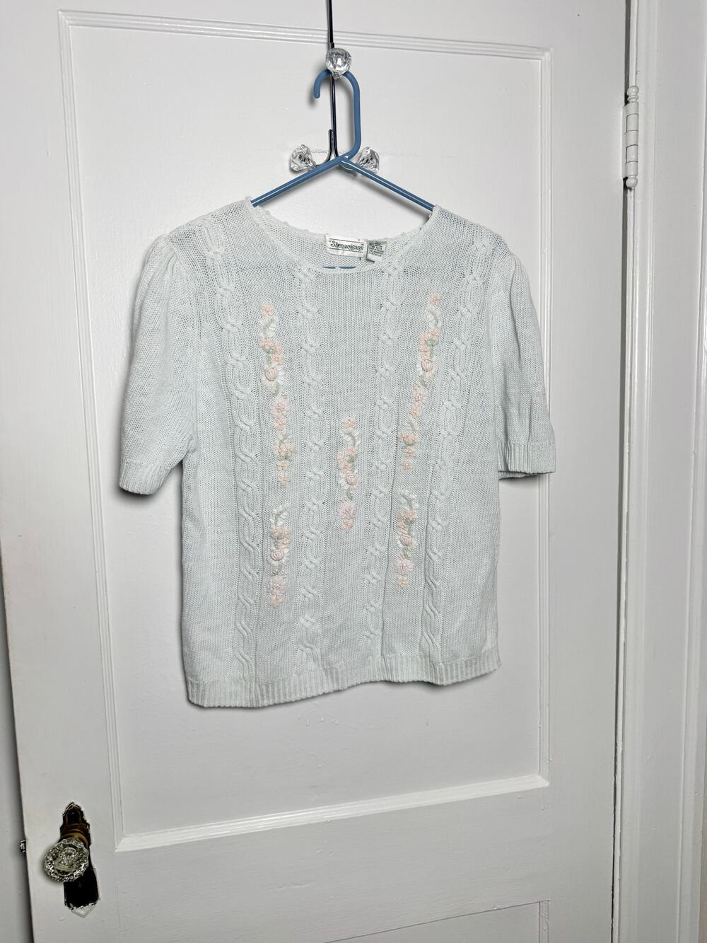 Vintage Shenanigans Sweater L Ramie Cotton Floral Embroidered Cottagecore 90s